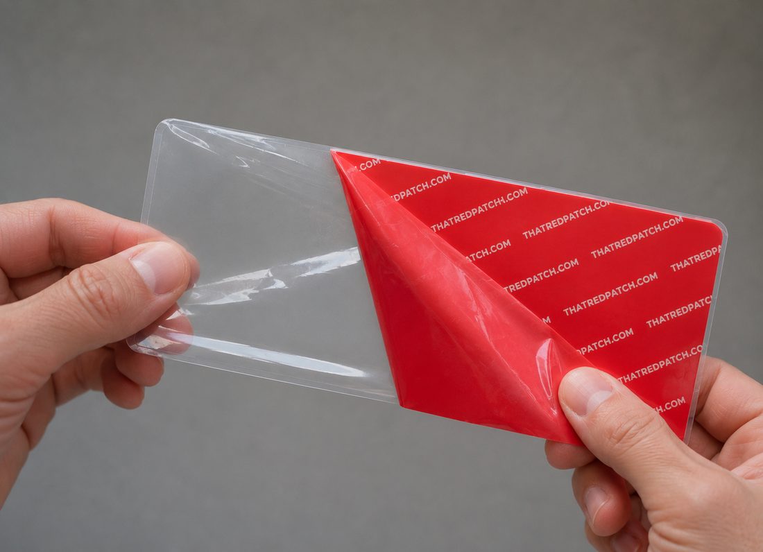 Peeling the protective layer from That Red Patch
