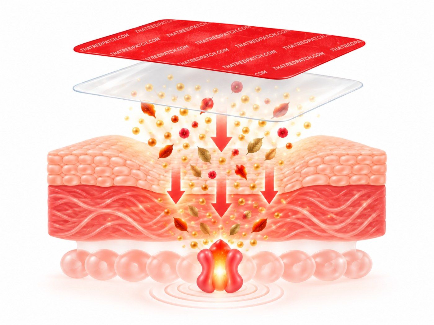 Illustration: ingredients travelling from That Red Patch through the layers of the skin